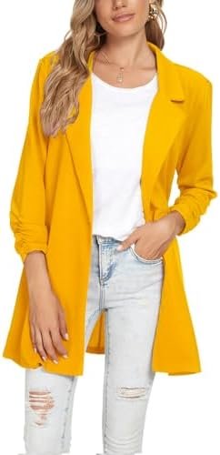 Unifizz Women's Ruched 3/4 Sleeve Blazers Open Front Lightwe... Unifizz Women's Ruched 3/4 Sleeve Blazers Open Front Lightwe...