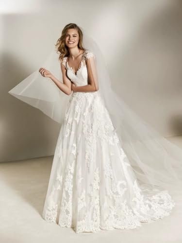 Wedding Dresses for Women Bride V Neck A Line Bridal Gowns T...