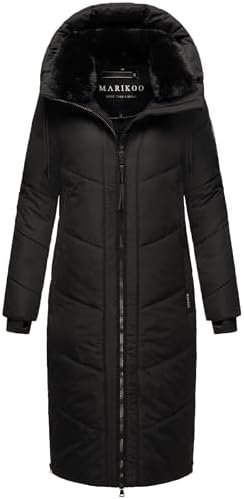 Marikoo Ladies’ Long Winter Coat with Hood & Detachable Faux...