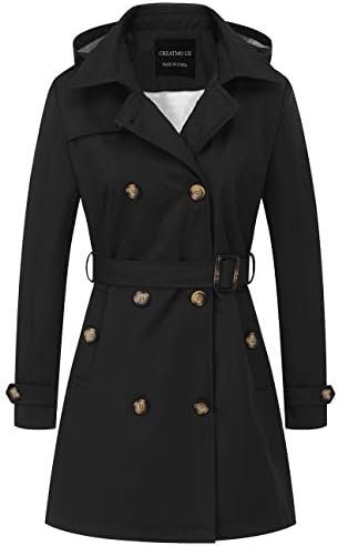CREATMO US Women's Trench Coat Double-Breasted Classic Lapel...