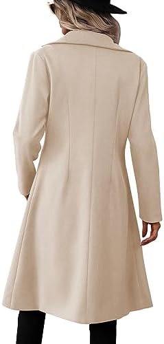 Danedvi Womens Long Double Breasted Coats Lapel Collar Pea C...