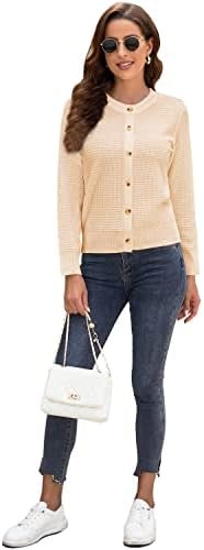 Women's Crew Neck Button Down Long Sleeve Solid Knit Classic...