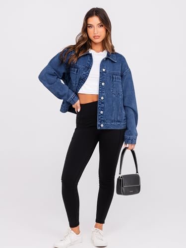 Glamaker Womens Oversized Jean Jacket Casual Long Sleeve But...