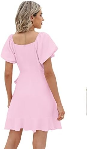 SAMPEEL Womens Summer Dresses Square Neck Puff Sleeve Tie Wa...