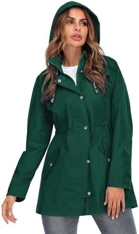 Rain Jacket Women Striped Lined Hooded Lightweight Raincoat ...