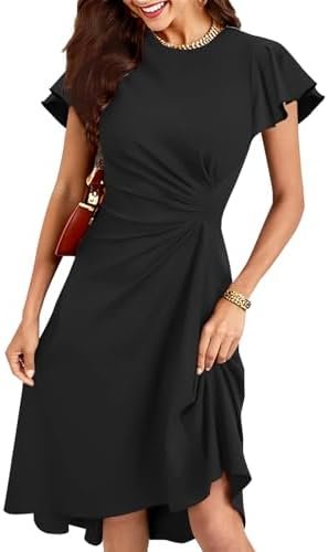 oten Women's 2025 Elegant Ruffle Sleeve Ruched Waist Flowy A... oten Women's 2025 Elegant Ruffle Sleeve Ruched Waist Flowy A...