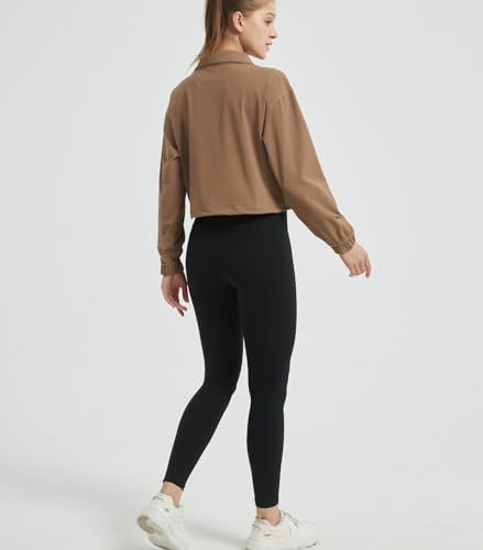 happlan Women's Half Zip Pullover Cropped Jackets Long Sleev...