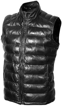 STREGA Puffer Vest Men Real Lambskin Leather Quilted Down Wa... STREGA Puffer Vest Men Real Lambskin Leather Quilted Down Wa...