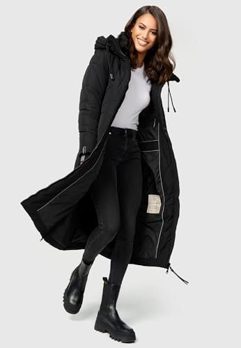Marikoo Ladies’ Long Winter Coat with Hood & Detachable Faux...