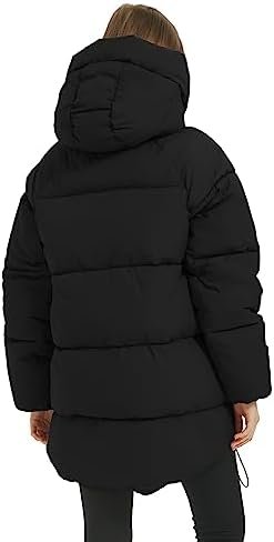 Flygo Womens Hooded Quilted Puffer Jacket Mid-Length Padded ...