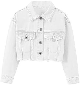 Verdusa Girl's Raw Hem Long Sleeve Single Breasted Crop Deni...