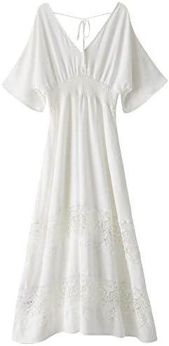 Women's Lace Maxi Dress Short Sleeve V Neck Party Dress Smoc...