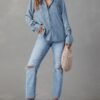 Astylish Women Button Down Denim Shirts Casual Long Sleeve V...