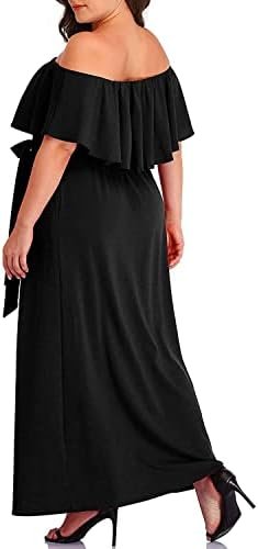 Plus Size Off The Shoulder Maxi Long Casual Beach Dress Pock...