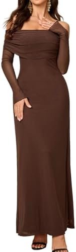 Colysmo Women Long Sleeve Mesh Off Shoulder Bodycon Maxi Dre... Colysmo Women Long Sleeve Mesh Off Shoulder Bodycon Maxi Dre...