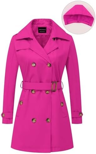CREATMO US Women's Trench Coat Double-Breasted Classic Lapel...