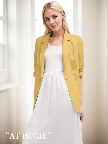 2025 Summer Linen Blazer Women Lightweight 3/4 Stretchy Ruch...