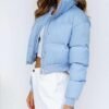 Uaneo Womens Cropped Puffer Jacket Stand Collar Zip Up Winte...