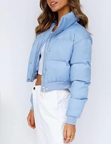 Uaneo Womens Cropped Puffer Jacket Stand Collar Zip Up Winte...