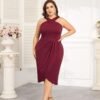 Theenkoln Plus Size Cocktail Dresses:Halterneck Sleeveless S...
