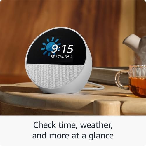 Amazon Echo Spot (newest model), Great for nightstands, offi...