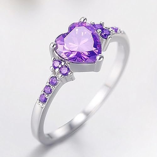 925 sterling silver Purple Zircon heart ring Wedding ring En...