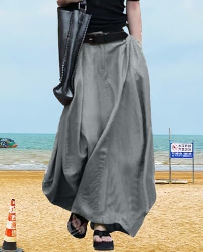 Ladies Trendy Dress Womens Casual Solid Baggy High Waisted A...