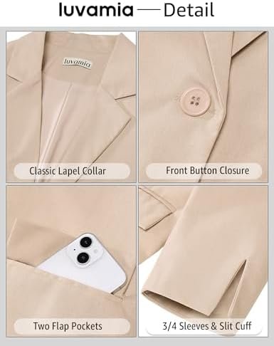 luvamia Linen Blazers for Women Business Casual Cropped 3/4 ...