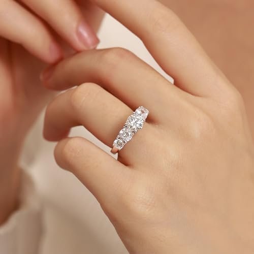5 Stone 1ct Moissanite Ring for Women, 6.5MM D Color VVS1 Cl...