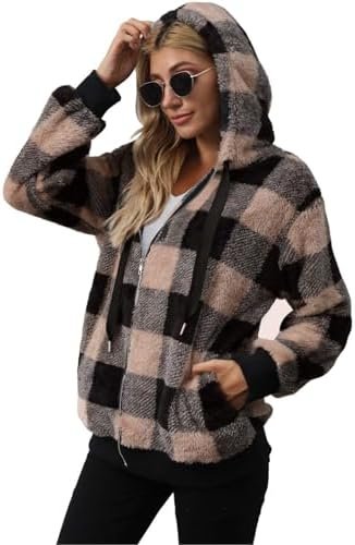 Nirovien Womens Sherpa Jacket Fuzzy Zip Up Hoodie Oversized ...