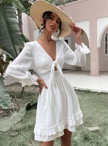 AlvaQ Womens Dresses Spring Summer Knot Front V Neck Ruffles...