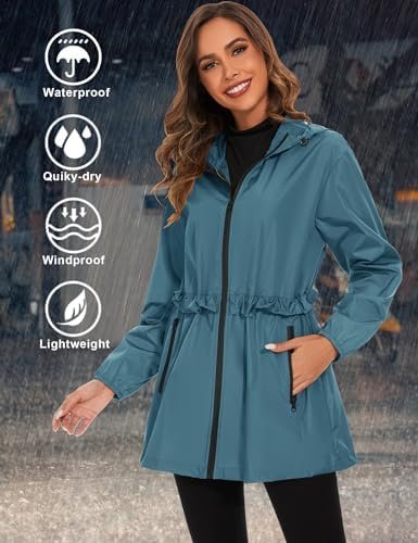 TCOT Rain Jackets for Women Waterproof Packable Hooded Rain ...
