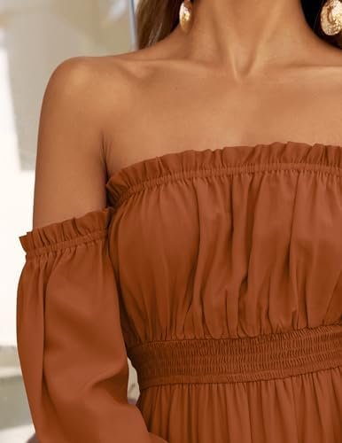 ZESICA Women's 2025 Boho Sexy Off Shoulder Long Sleeve Smock...