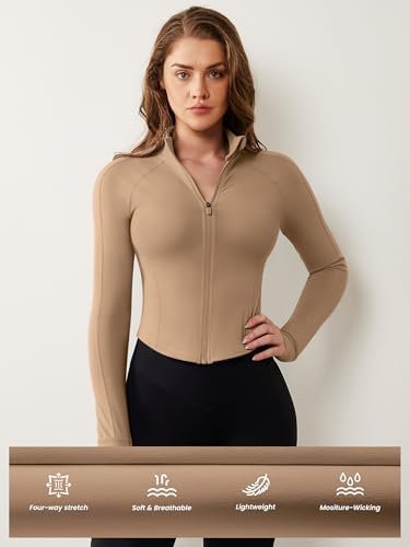 AVGO Women's Workout Jacket Lightweight Zip Up Cropped Yoga ...