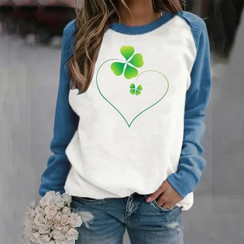 St Patricks Day Sweatshirt Long Sleeve Round Neck Patchwork ...