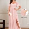 Chiffon Bridesmaid Dresses for Wedding with Short Sleeves Sw...