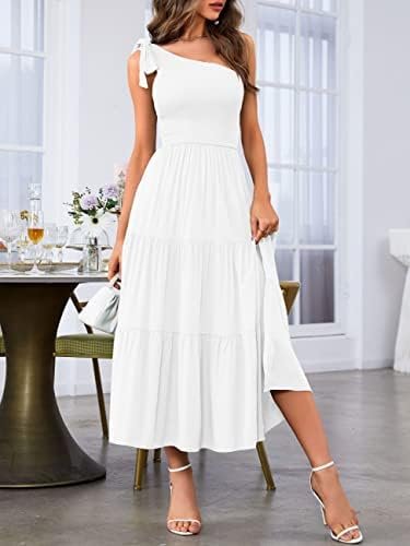 MEROKEETY Women's Summer One Shoulder Sleeveless Knot Smocke...