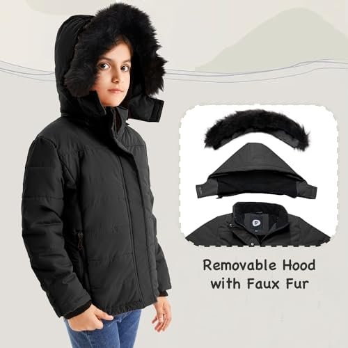 FARVALUE Girls' Winter Coats Thicken Fleece Lined Padded Hoo...