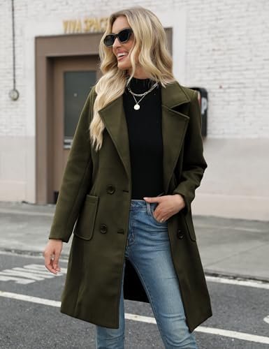 Bankeng Women Winter Wool Blend Camel Mid-Long Coat Notch Do...