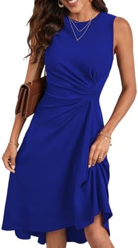Happy Sailed Women's Summer Sleeveless Ruched Waist Flowy A ... Happy Sailed Women's Summer Sleeveless Ruched Waist Flowy A ...