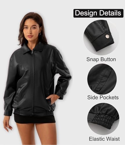 Womens Oversized Faux Leather Jackets Fashion Zip Up Motorcy...