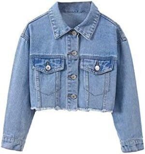 Verdusa Girl's Raw Hem Long Sleeve Single Breasted Crop Deni... Verdusa Girl's Raw Hem Long Sleeve Single Breasted Crop Deni...