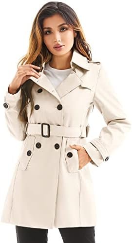Women's Waterproof Trench Coat Double-Breasted Classic Lapel...