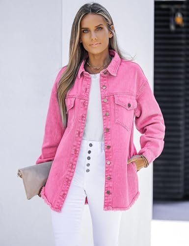 luvamia Denim Jacket for Women Oversized Button Down Casual ...