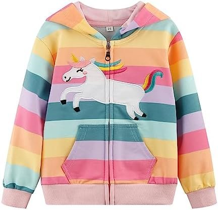 RETSUGO Girls Zip Up Hoodie Jacket Toddler Unicorn Rainbow S...
