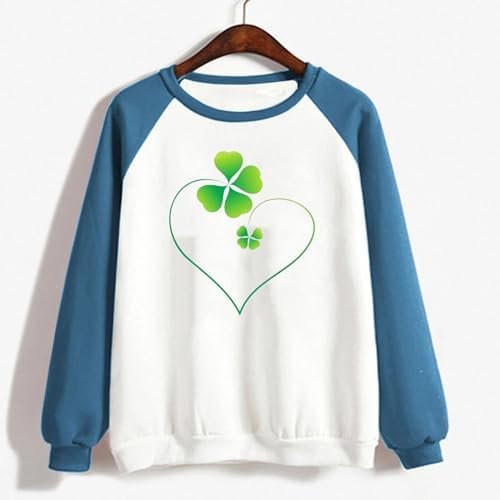 St Patricks Day Sweatshirt Long Sleeve Round Neck Patchwork ...
