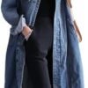 Womens Classic Jean Jacket Plus Size Loose Long Sleeve Butto...
