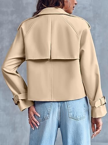 Saodimallsu Women Crop Double Breasted Trench Coat Raglan Sl...