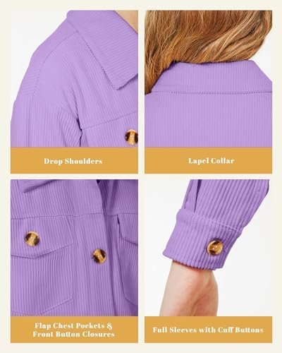 WULFUL Girl's Fashion Button Down Corduroy Jackets Casual Fa...