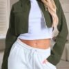 Women's Cropped Jacket Casual Zip Up Long Sleeve Lapel Crop ...